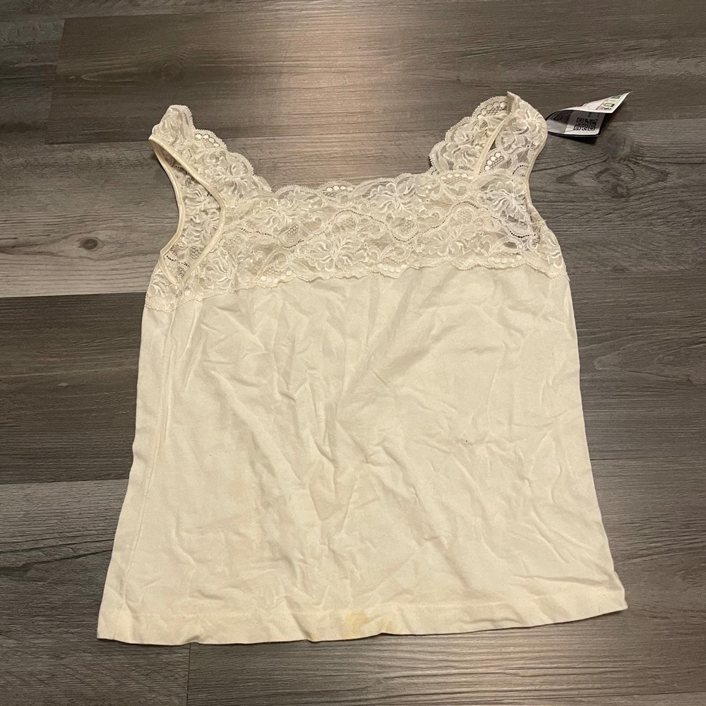 Vintage Gaviota Cream Lace Trim Camisole Top Sleeveless USA Made Ivory Small